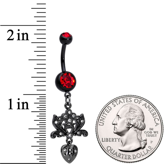 Red Clear Gem Black Lotus Flower Heart Dangle Belly Ring