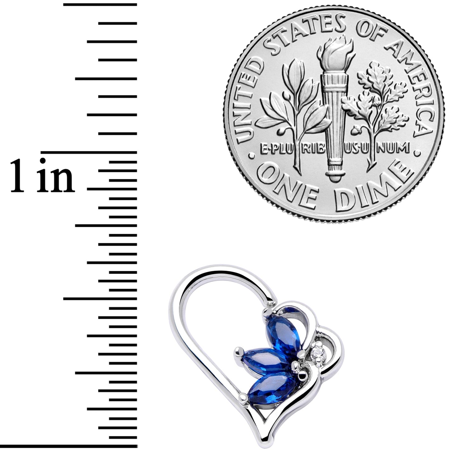 16G 3/8 Blue Gem Half Heart Left Ear Closure Ring