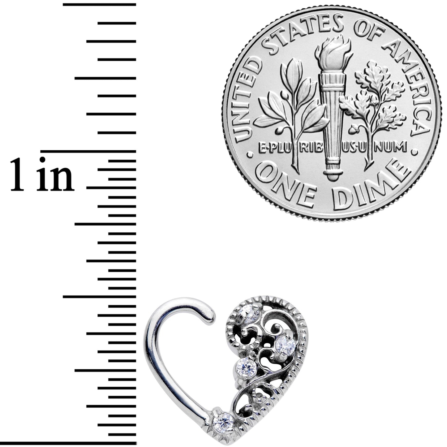 16G 3/8 Clear CZ Gem Art Deco Left Heart Closure Ring