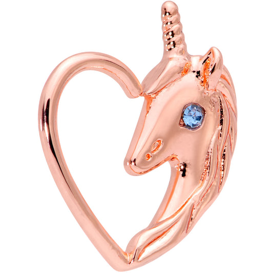 16G 5/16 Blue Gem Rose Gold Tone Unicorn Left Heart Closure Ring