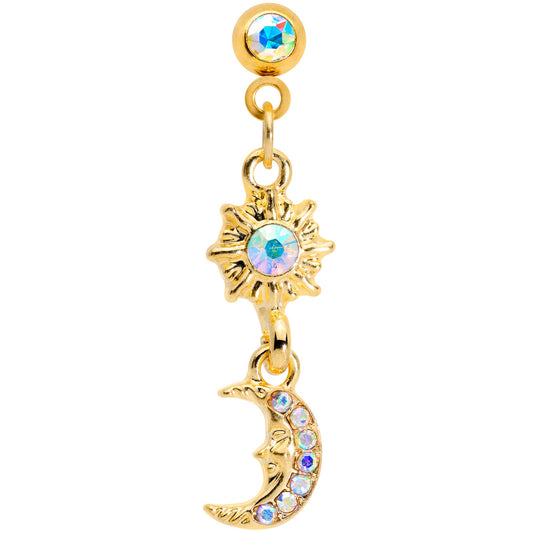 16G 1/4 Aurora Gem Gold Tone Moon Dangle Cartilage Tragus