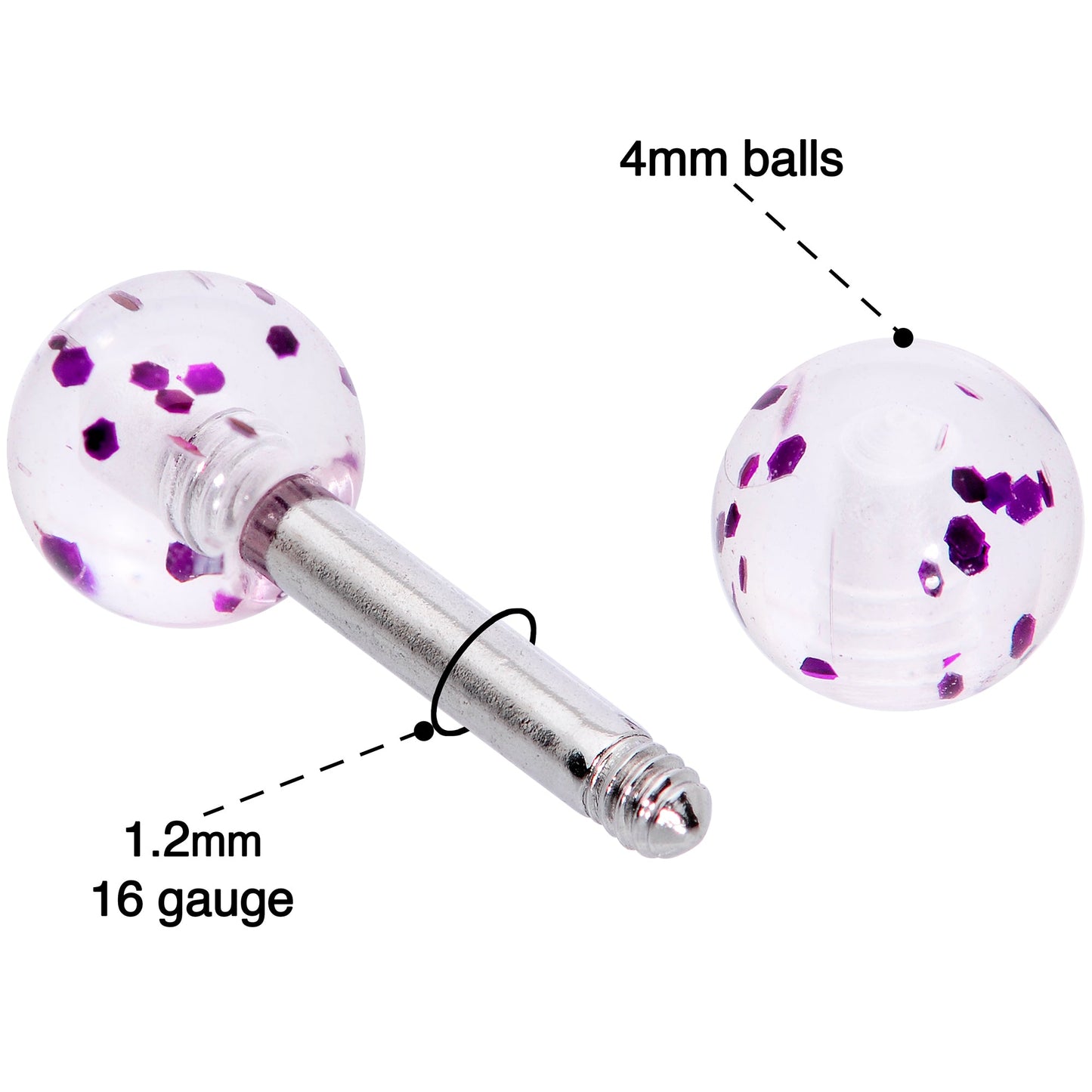 16G 1/4 Purple Splatter Straight Barbell Cartilage Tragus Earring