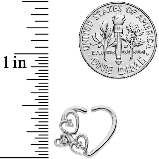 16G 3/8 Clear CZ Gem Multiple Heart Right Ear Closure Ring