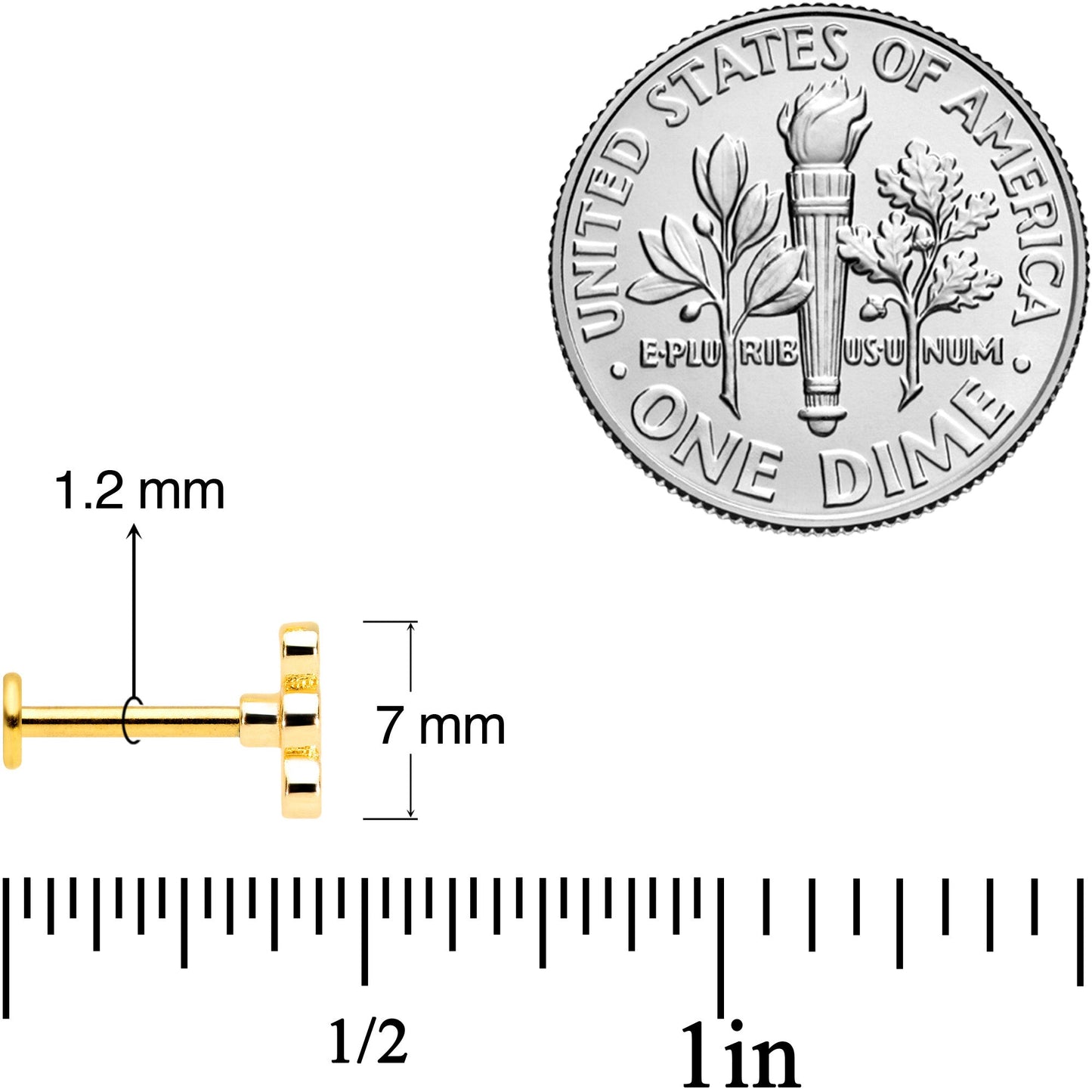 16G 5/16 Clear Gem Gold Tone Lock Key Labret Tragus Set of 3