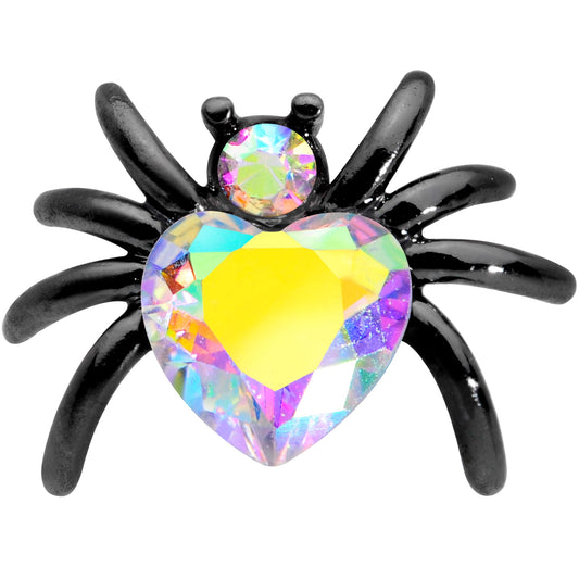 16G 1/4 Aurora Gem Black Heart Spider Cartilage Tragus