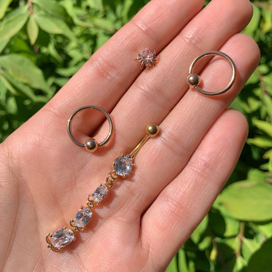 16G 1/4 Clear Gem Rose Gold Tone Heart Spider Cartilage Tragus