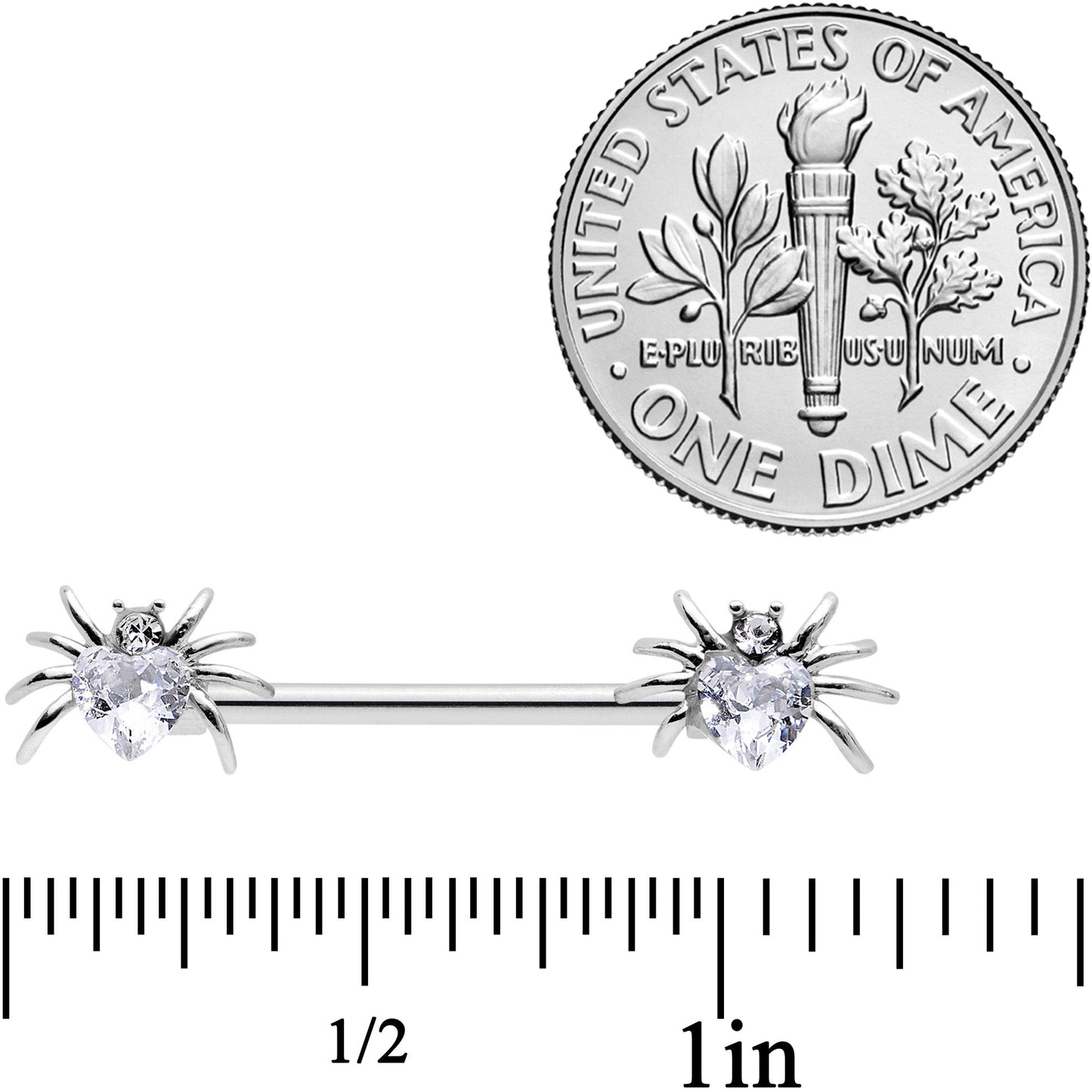 14G 5/8 Clear Gem Sexy Heart Spider Barbell Nipple Ring Set