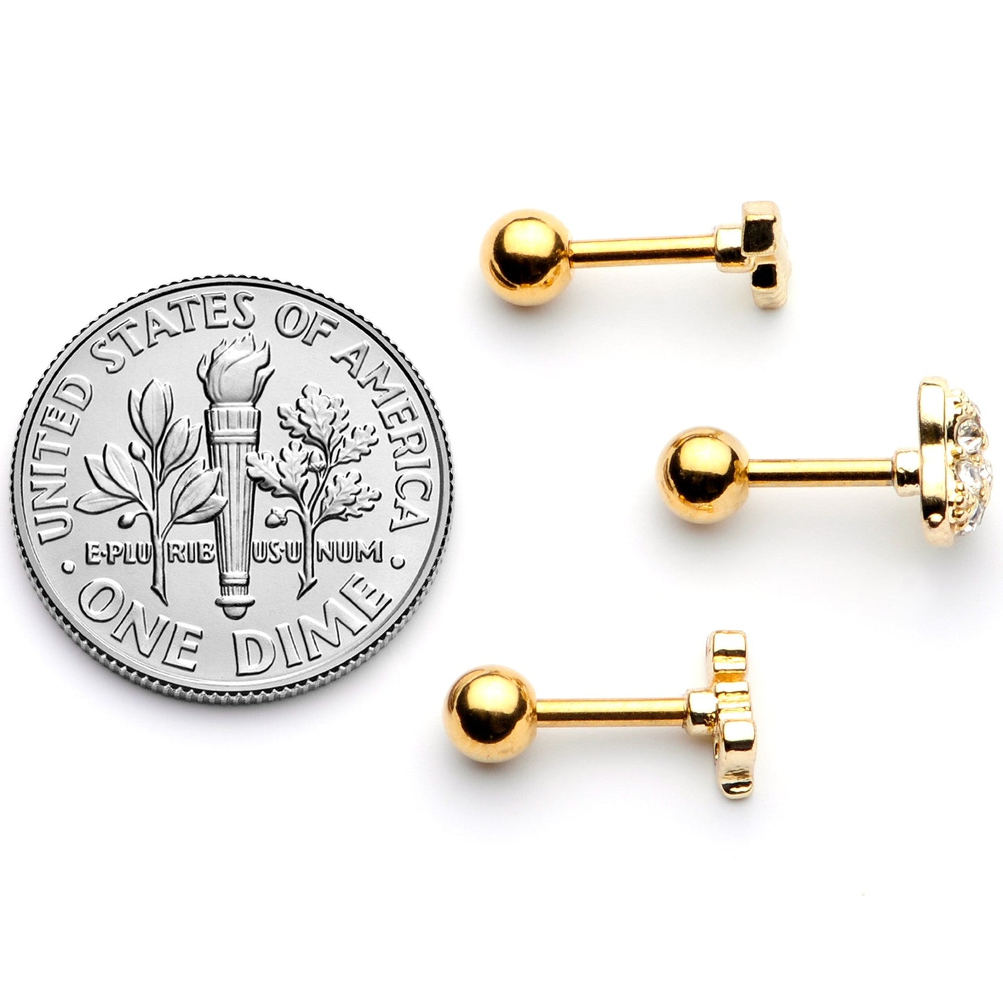 16G 1/4 Clear Gem Gold Tone Plated Valentine Cartilage Set