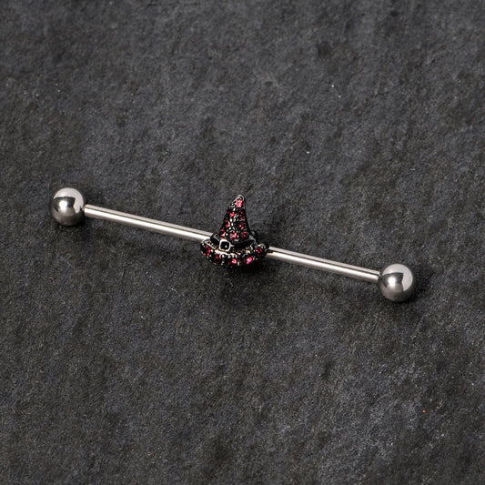 14G Purple Gem Witch Hat Halloween Industrial Barbell 38mm