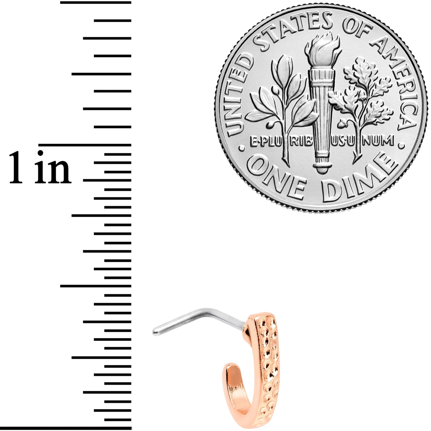 20G 5/16 Rose Gold Tone Dainty Dots Faux Hoop L Shaped Nose Ring