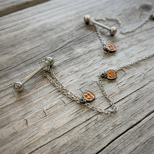 14G 5/8 Orange Pumpkin Patch Halloween Dangle Nipple Chain