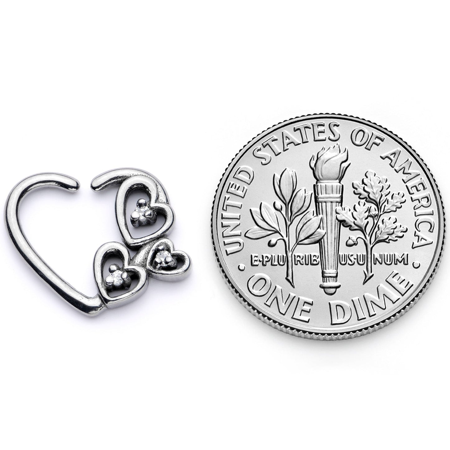 16G 3/8 Clear CZ Gem Valentines Day Left Heart Closure Ring