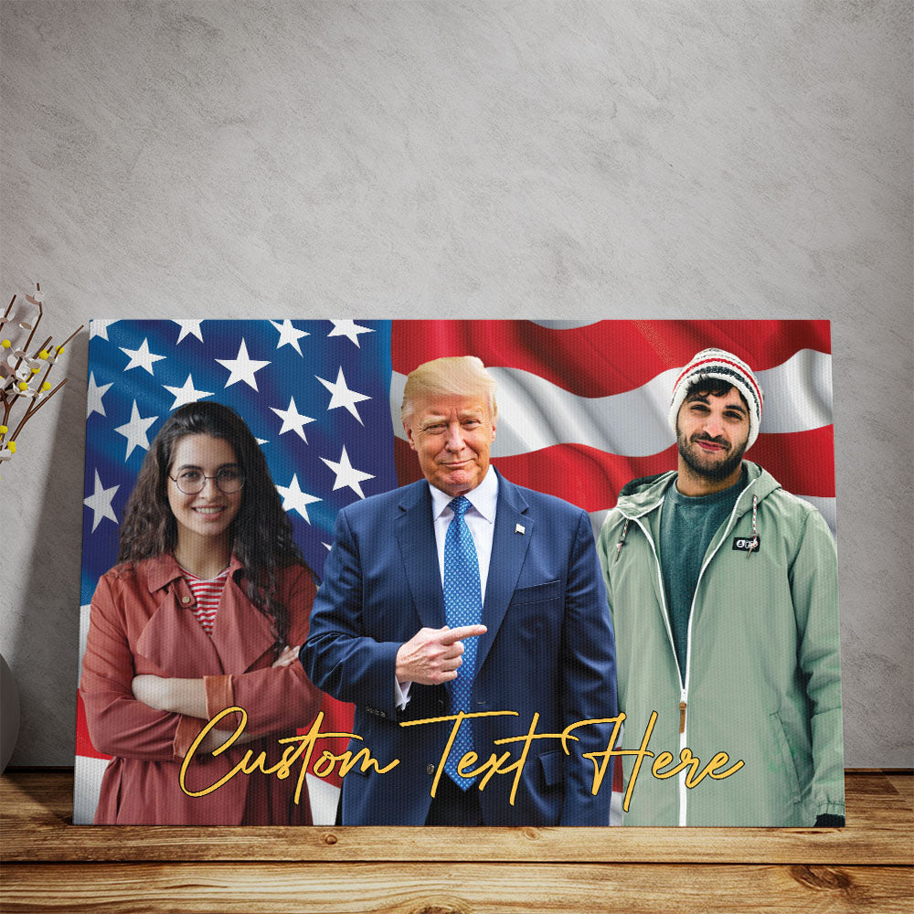 Happy Father's Day Canvas, Personalize Custom Photo with Trump, Photo with Trump, Donald Trump President, Family Gift Decoration 682019 - GOP