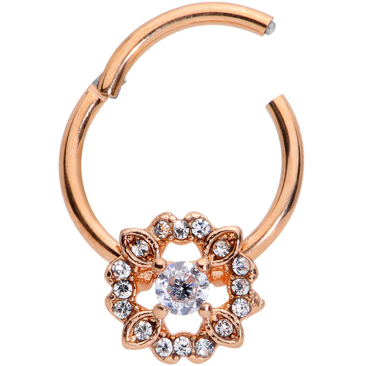 16G 3/8 Clear Gem Rose Gold Tone Wreath Hinged Segment Ring