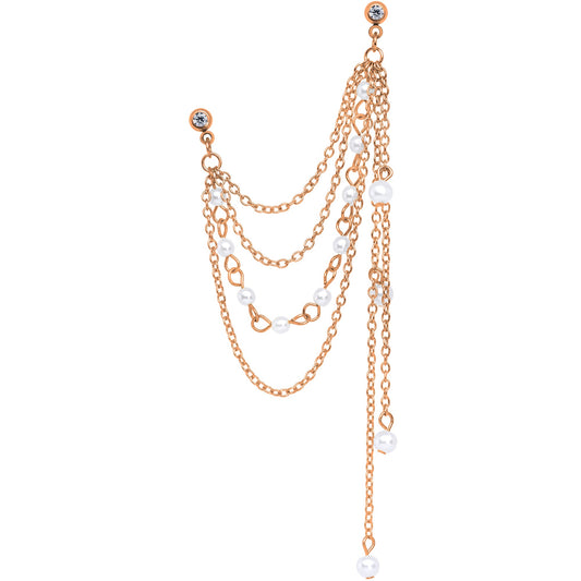 16G 1/4 Clear Gem Rose Gold Hue Dangle Cartilage Chain Earring