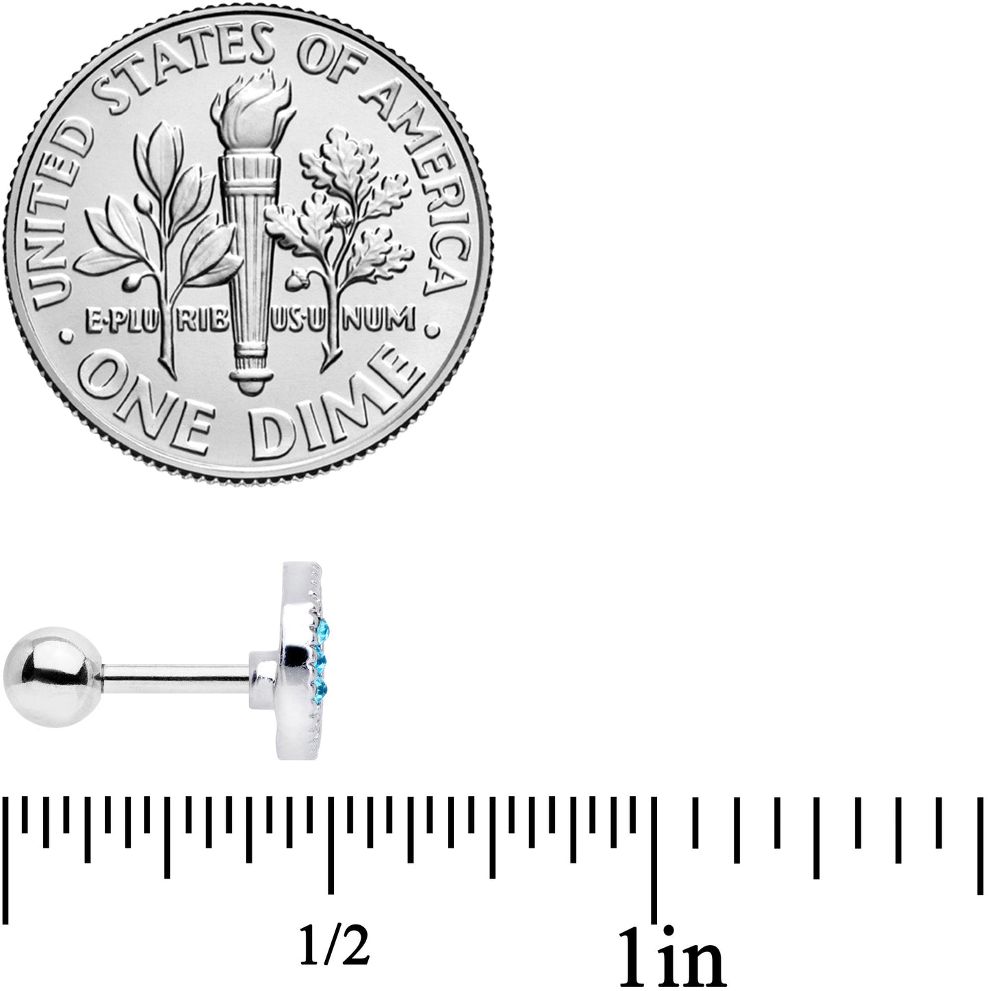 16G 1/4 Blue CZ Gem Moon and Heart Cartilage Tragus Earring