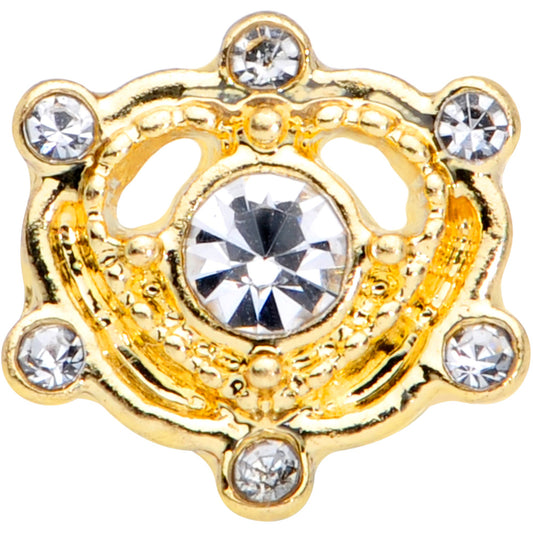 16G 1/4 Clear Gem Gold Tone Open Heart Cartilage Tragus Earring