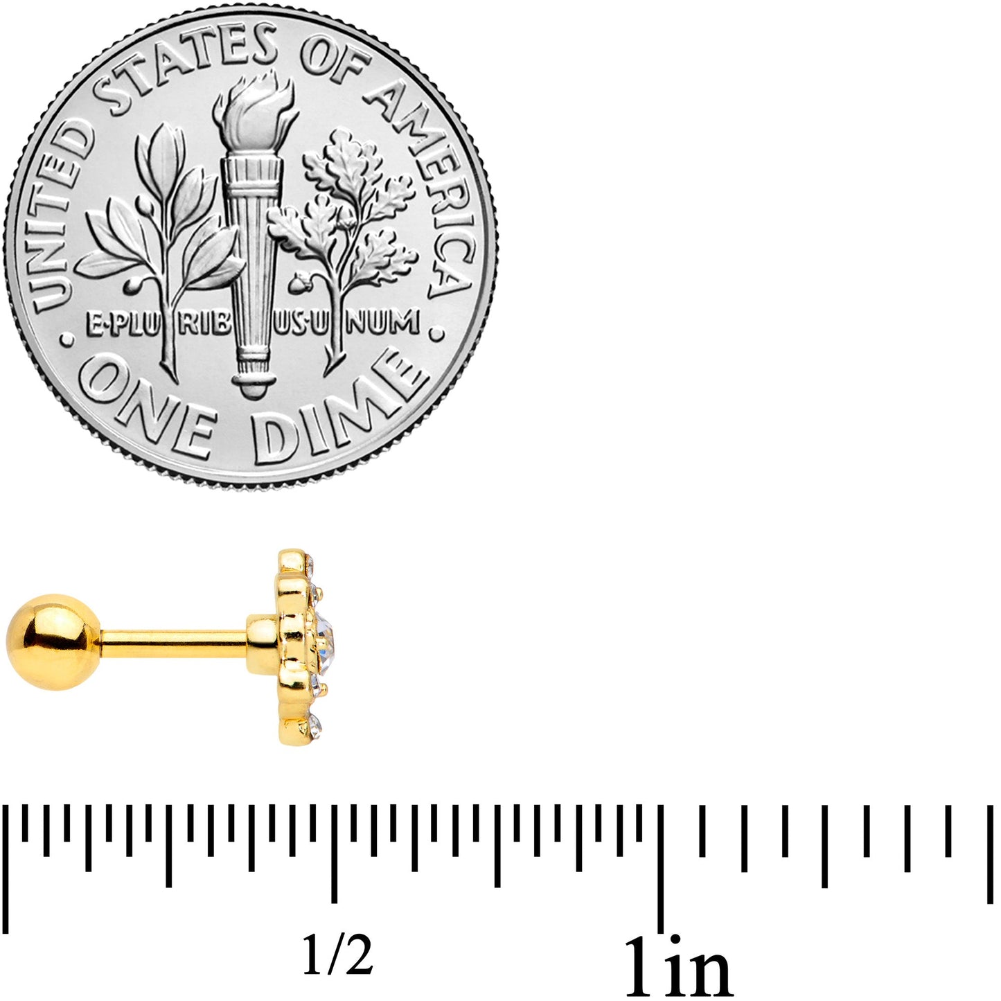 16G 1/4 Clear Gem Gold Tone Open Heart Cartilage Tragus Earring