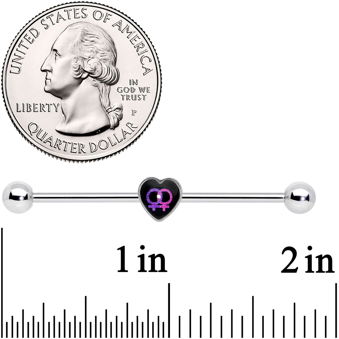 14G Lesbian Love Heart Industrial Barbell 38mm