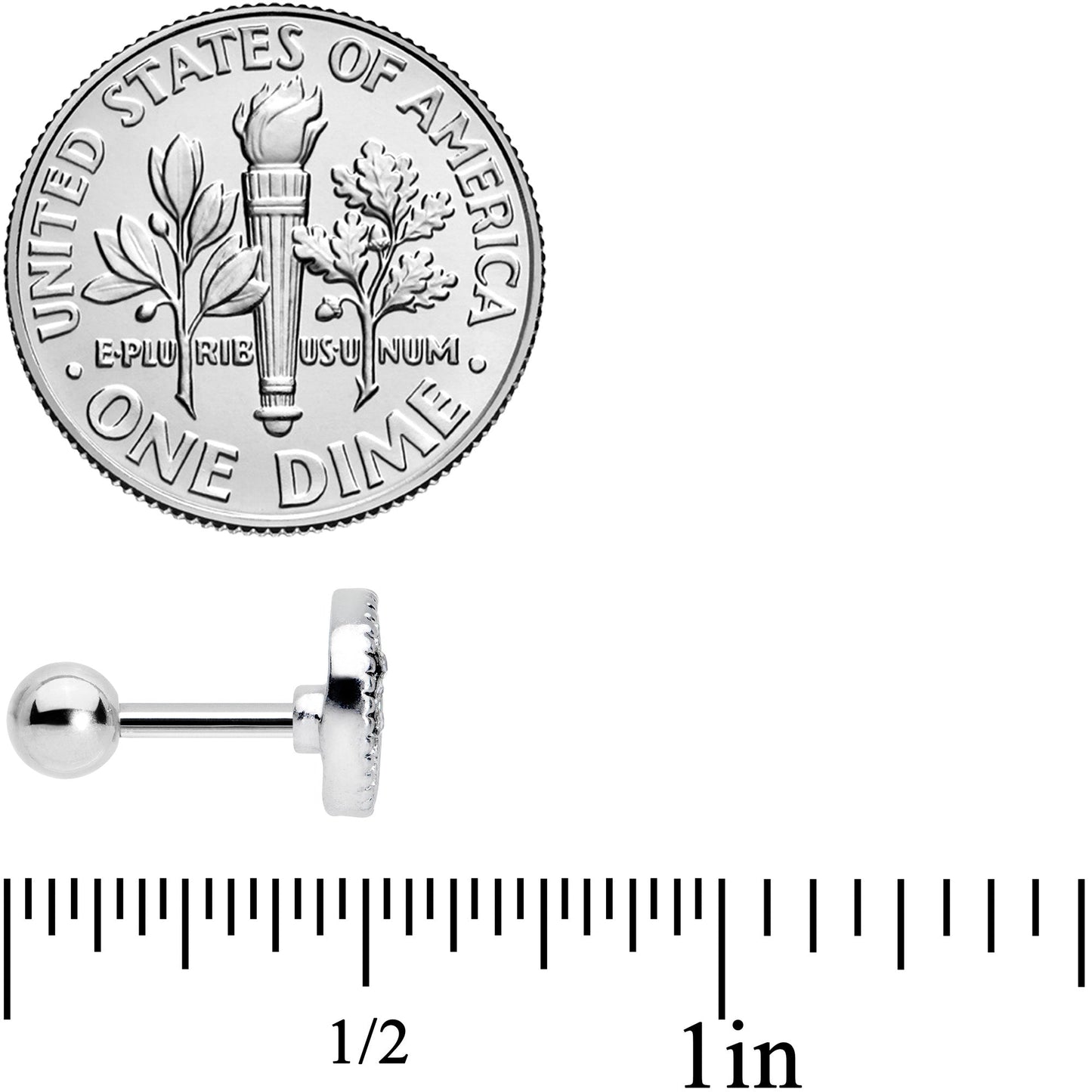 16G 1/4 Clear CZ Gem Moon Heart Cartilage Earring