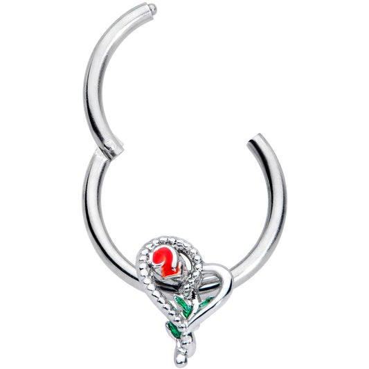 16G 3/8 Green Gem Snake Heart Rose Flower Hinged Segment Ring