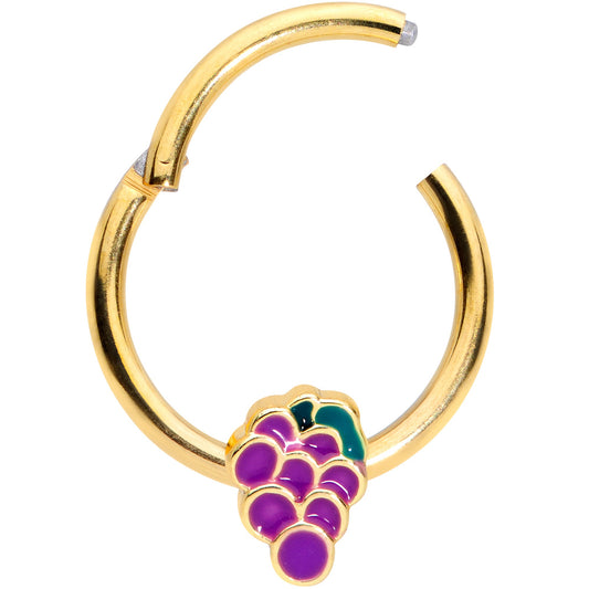 16G 3/8 Gold Tone Sweet Purple Grapes Hinged Segment Ring