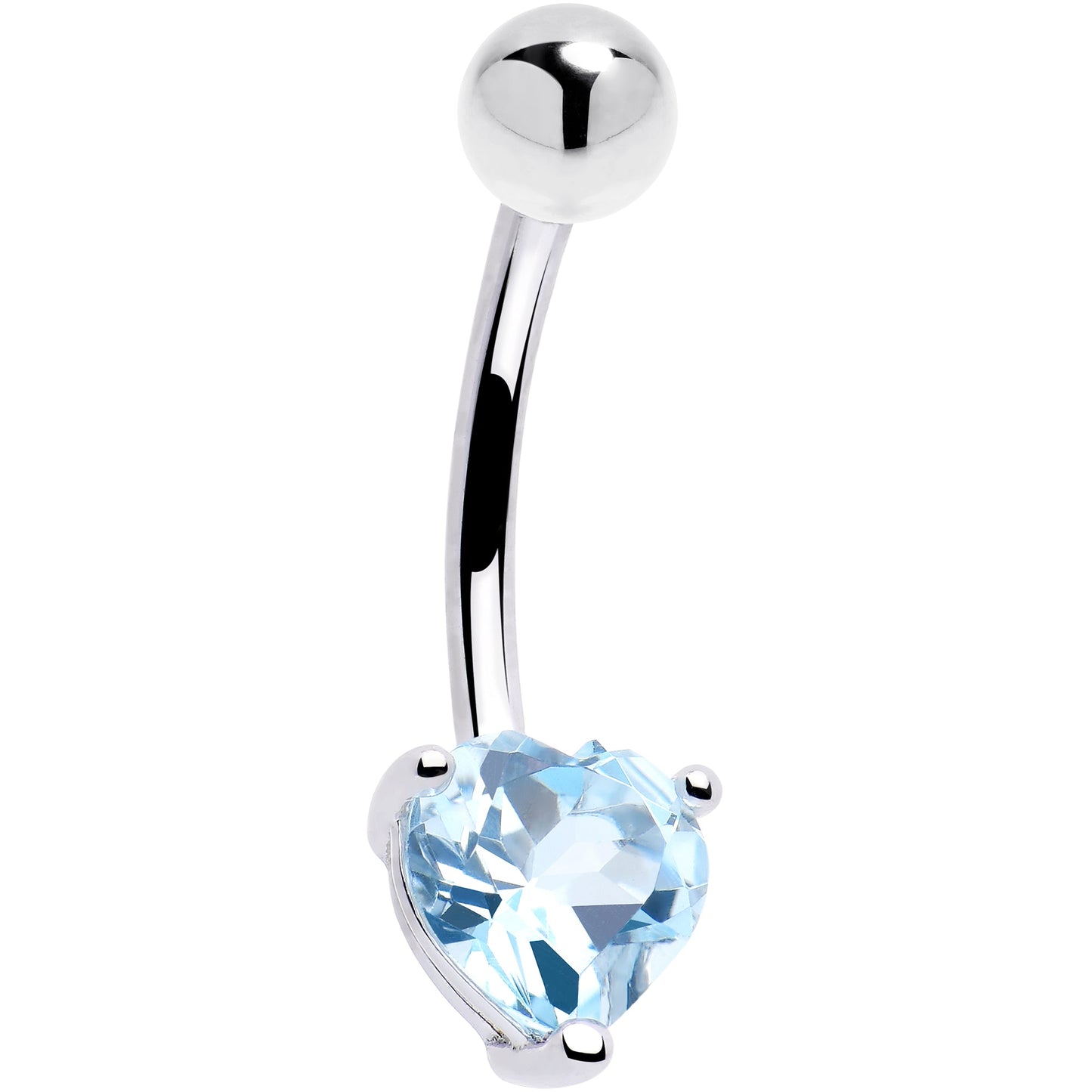 16G 14k White Gold Genuine Blue Topaz Heart Belly Ring