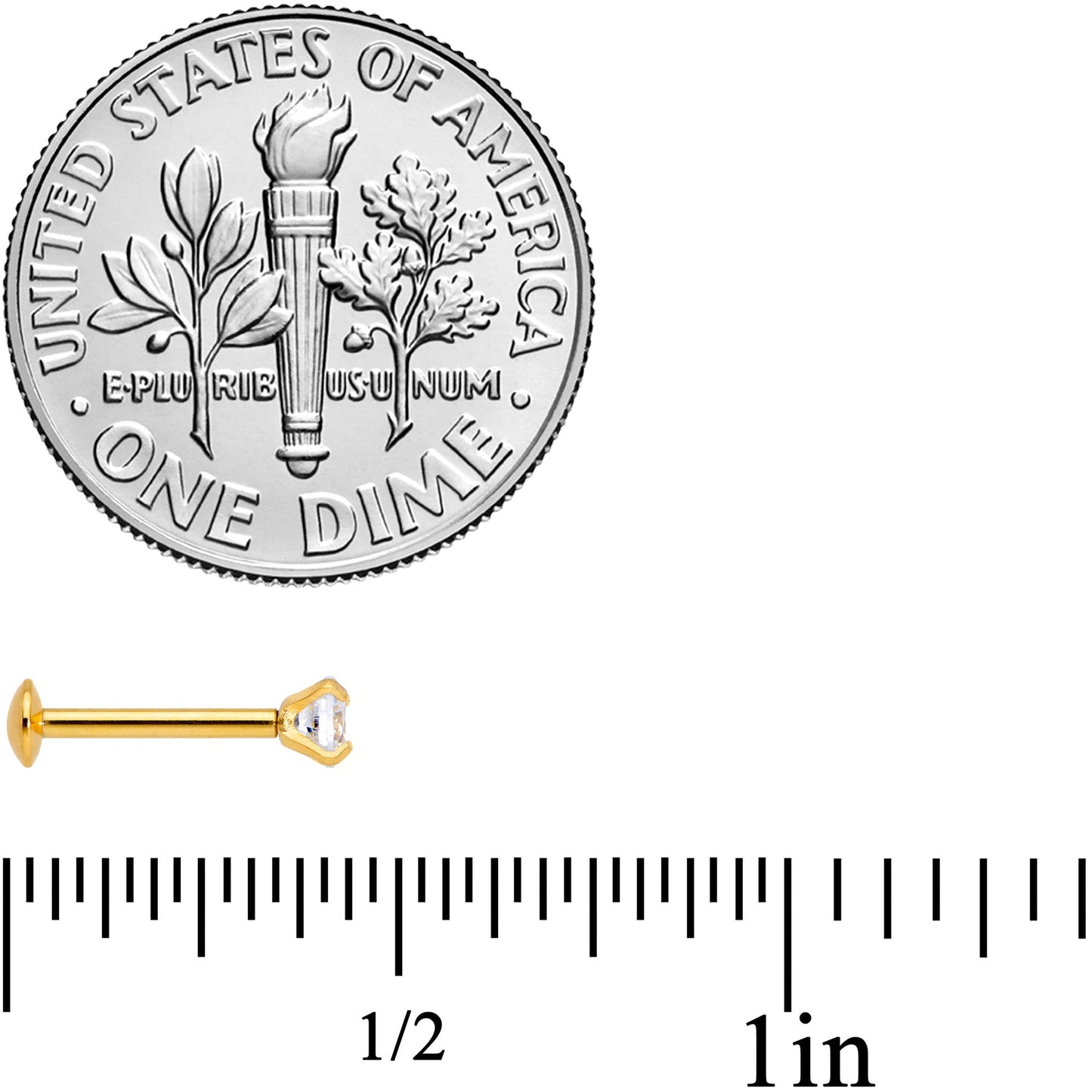 18G 5/16 CZ Gem Gold PVD 3mm Threadless Push In Labret Tragus