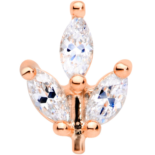 16G 1/4 CZ Rose Gold PVD Leaf Threadless Push In Labret Tragus