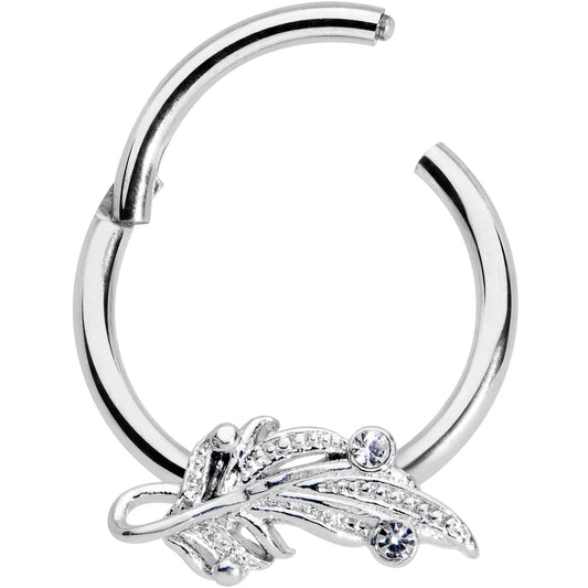 16G 3/8 Clear Gem Elegant Swirl Hinged Segment Ring