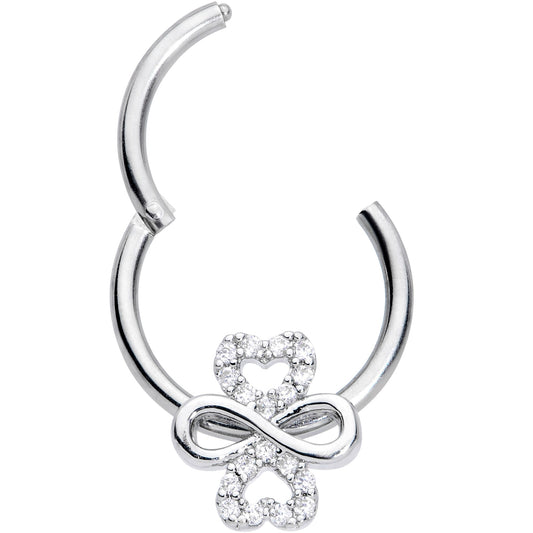 16G 3/8 Clear Gem Heart Shamrock St Patricks Hinged Segment Ring