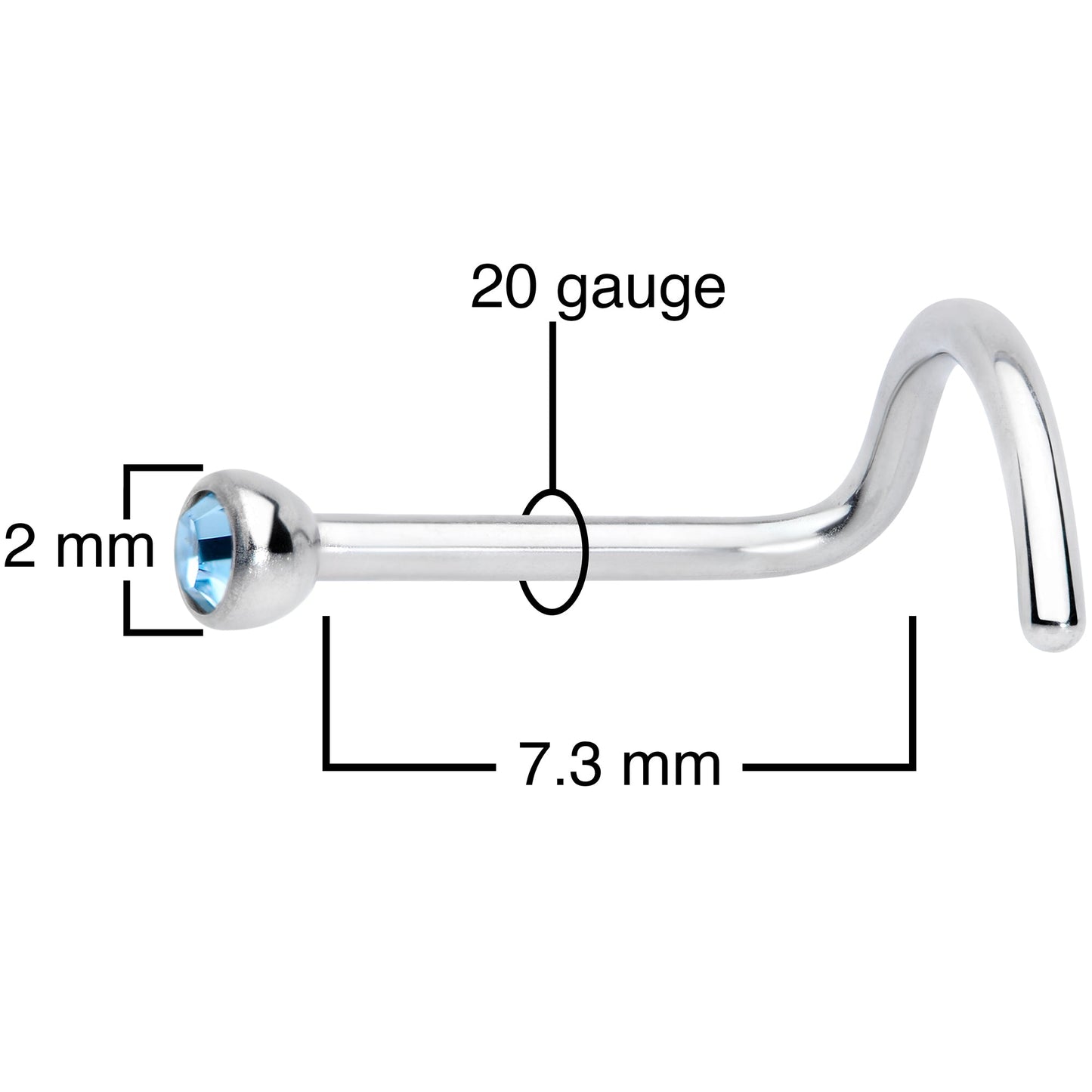 20G Aqua 2mm Grade 23 Titanium Press Fit Left Side Nose Screw