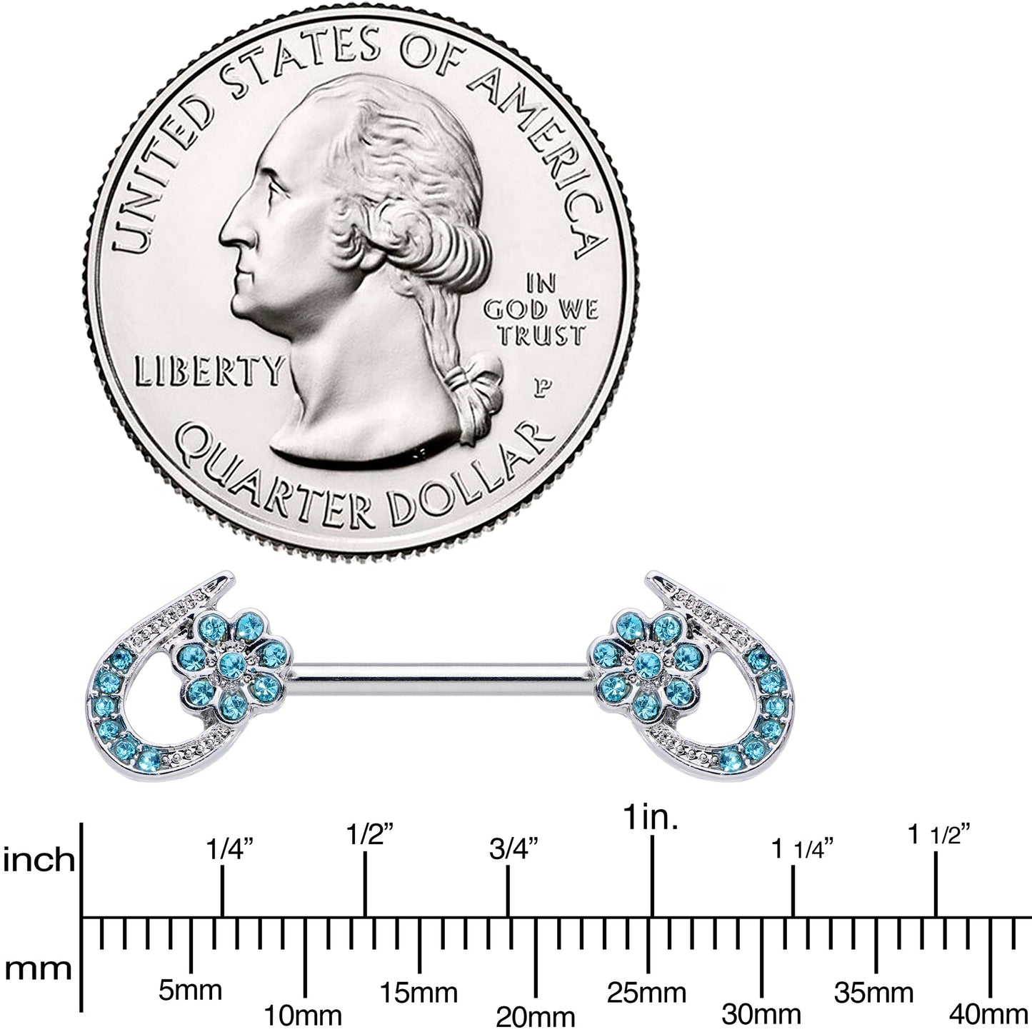 14G 5/8 Aqua Gem Heart Flower Barbell Nipple Ring Set