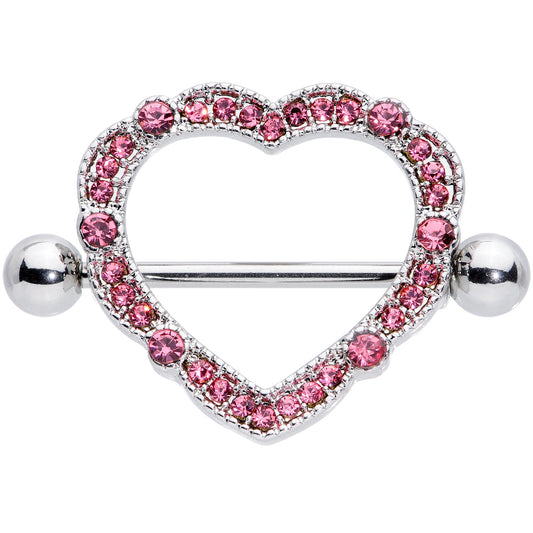 14G 9/16 Pink Gem Love Hearts Nipple Shield Set