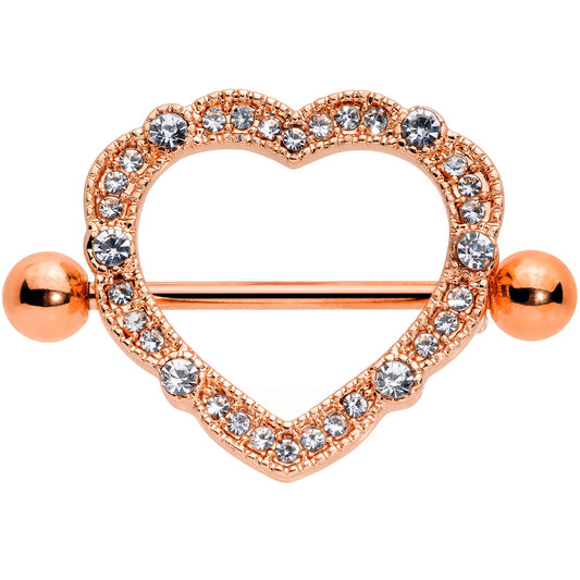 14G 9/16 Clear Gem Rose Gold Tone Love Hearts Nipple Shield Set