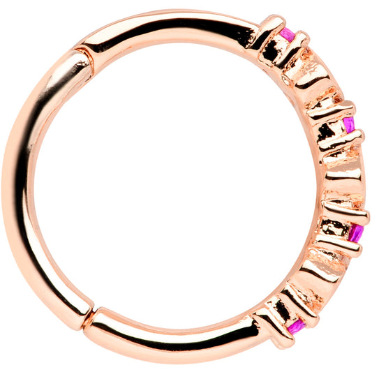 16G 3/8 Clear Pink CZ Gem Rose Gold Tone Hearts Hinged Segment Ring