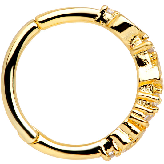 16G 3/8 Clear CZ Gem Gold Tone Tears Hearts Hinged Segment Ring