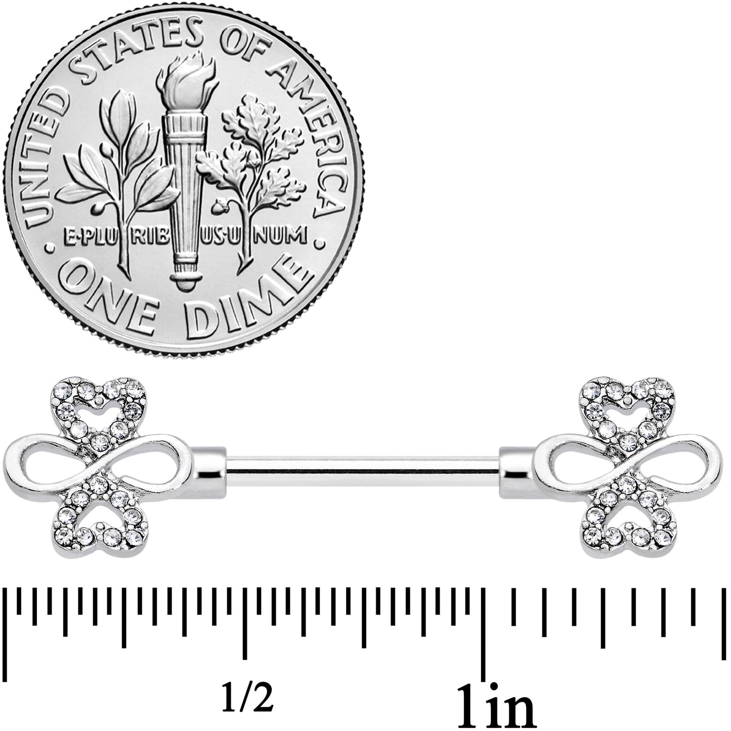 14G 9/16 Clear Gem Heart Shamrock Barbell Nipple Ring Set