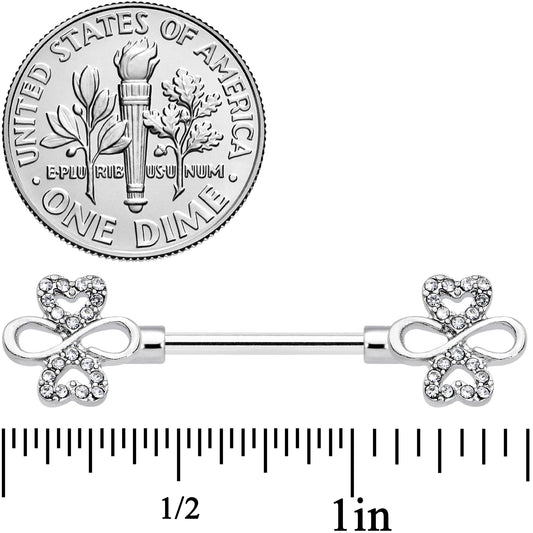 14G 9/16 Clear Gem Heart Shamrock Barbell Nipple Ring Set