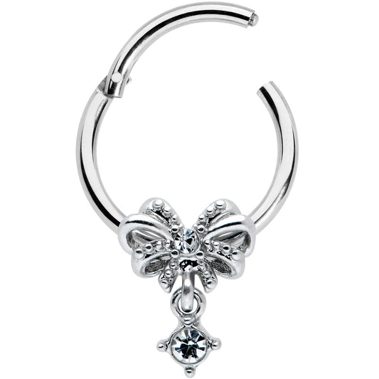 16G 3/8 Clear Gem Looping Bow Hinged Segment Ring