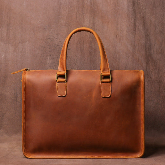 Crazy Horse Leather Men's Laptop Briefcase