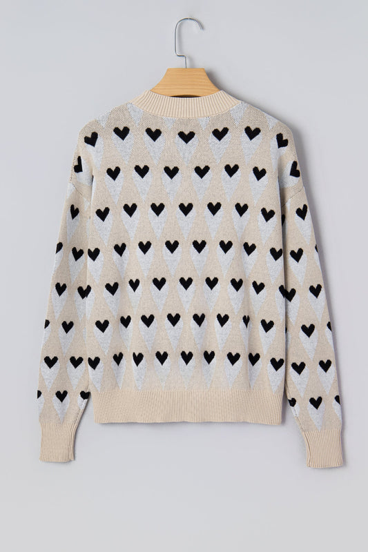 Valentine Geometric Heart Ribbed Trim Sweater