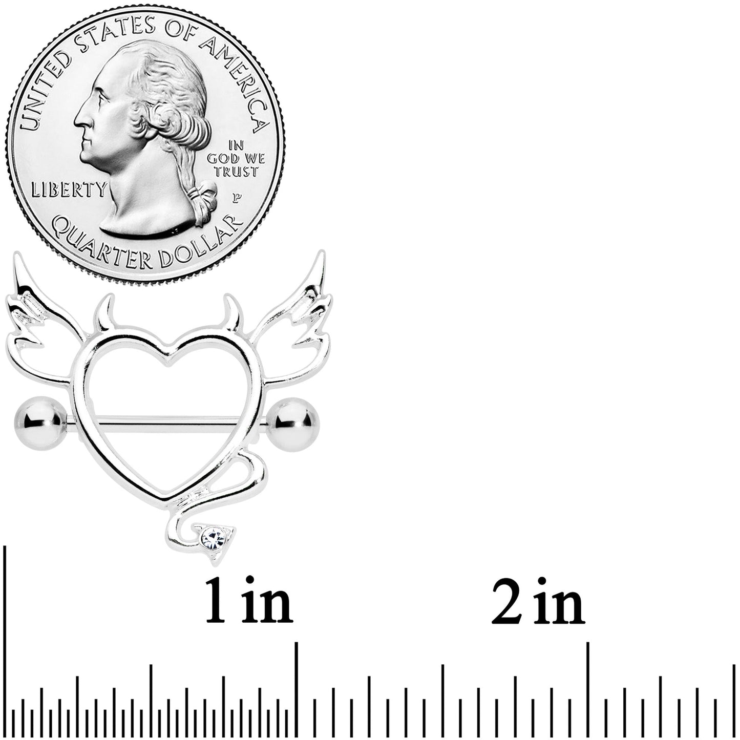 14G 9/16 Clear Gem Devil Heart Nipple Shield Set