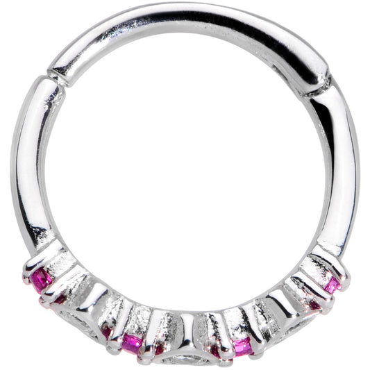 16G 3/8 Clear Pink CZ Gem Hearts Hinged Segment Ring