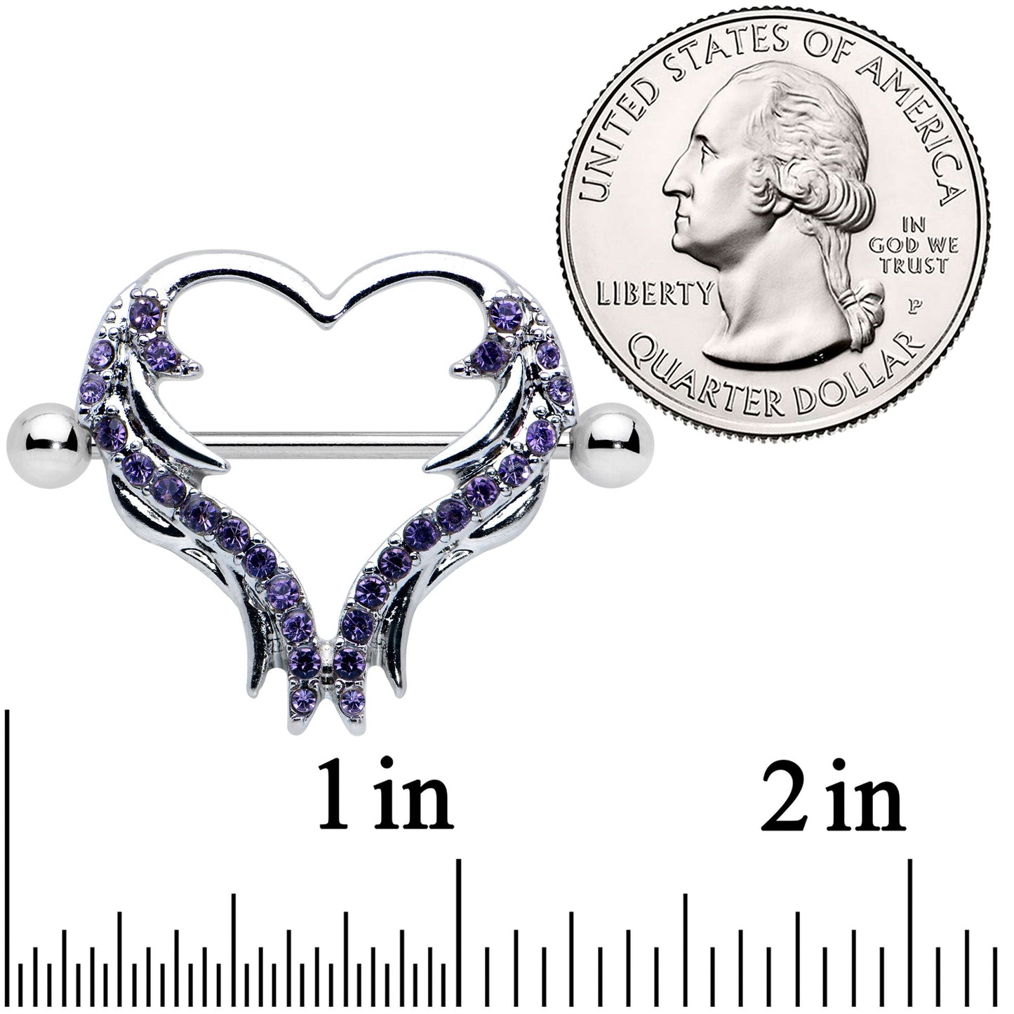 14G 3/4 Dark Purple Gem Rock and Roll Heart Nipple Shield Set