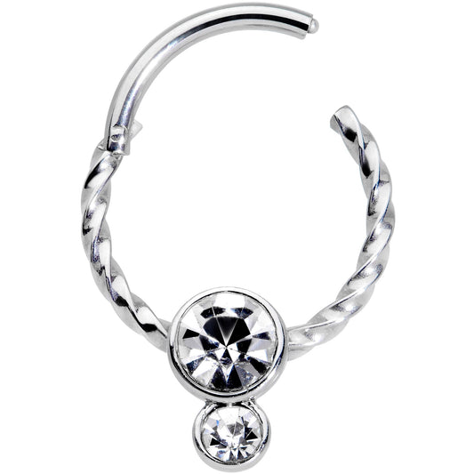 16G 3/8 Clear Gem Double Drop Duo Twisted Cartilage Clicker