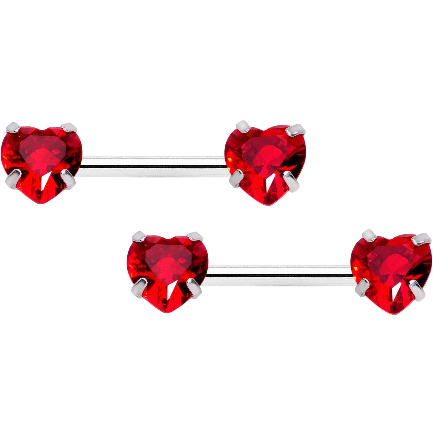 14G 1/2 Red CZ Gem Heart Threadless Barbell Nipple Ring Set