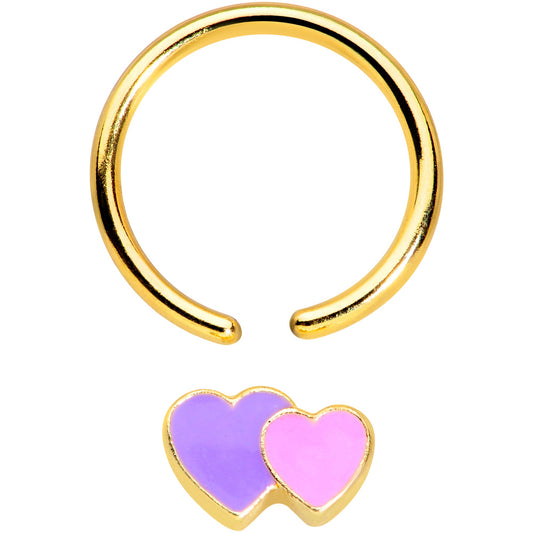 16G 3/8 Gold Tone Purple Hearts BCR Captive Ring