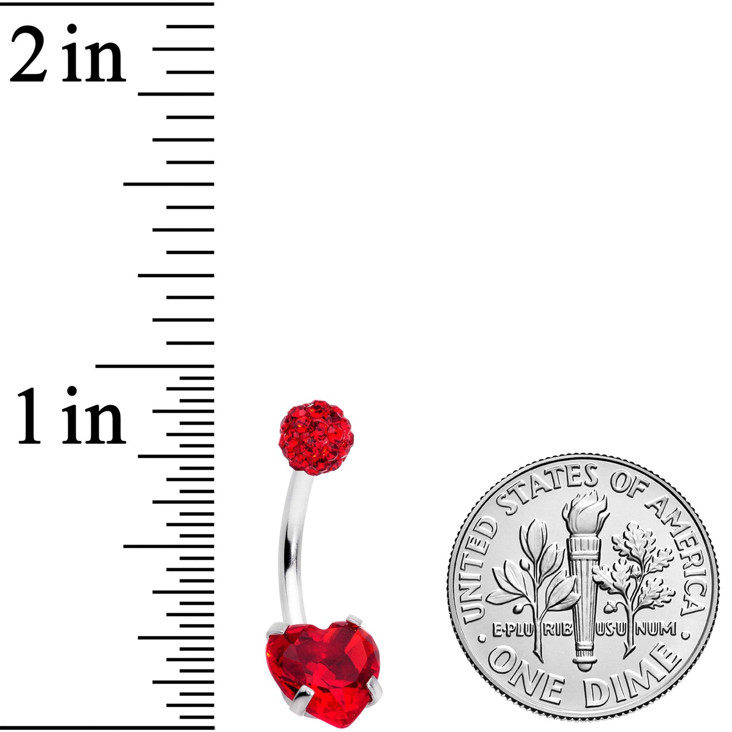 Red CZ Gem Disco Ball Heart Belly Ring