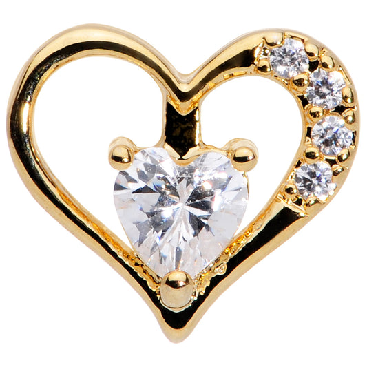 16G 1/4 Clear CZ Gem Gold Tone Heart Internally Threaded Labret